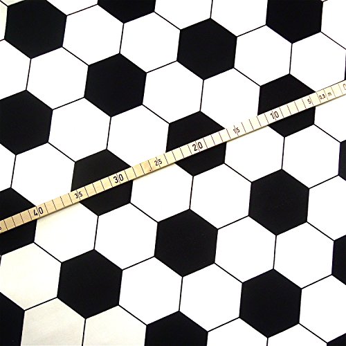 0,5m Stoff Fußball Sechseck schwarz-weiß Baumwolle Meterware 140cm breit - 2