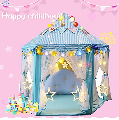 Luerme Kids Princess Castle Children Girls Indoor Fairy Playhouse Outdoor Garden Play Tents 140 * 135 cm (Blue)