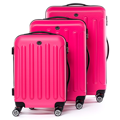 FERG&Eacute;&reg; Juego de 3 maletas de viaje LYON Trolley funda r&iacute;gida 4 ruedas rosa