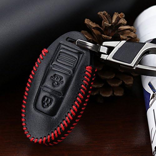 Leather 2Buttons Smart Key Fob Remote Cover Case Keyless Jacket Protector Holder for Nissan Rogue Maxima Altima Sedan Pathfinder (red 2keys)