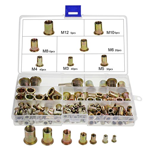 HSeaMall Verzinkte Kohlenstoffstahl-Nietmutter Flachkopfgewinde Nietmutternkappe Sortiment M3 M4 M5 M6 M8 M10 M12 150PCS
