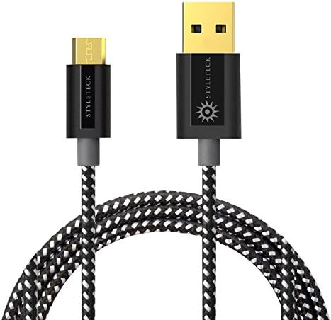 STYLETECK® Micro USB Cable, 30CM Nylon Braided Tangle Free High-Speed Durable Data Sync Lead, Android Smartphones Charging Cord for Samsung Galaxy S6/ S7 Edge, Huawei LG OPPO Sony Nokia Nexus - Black