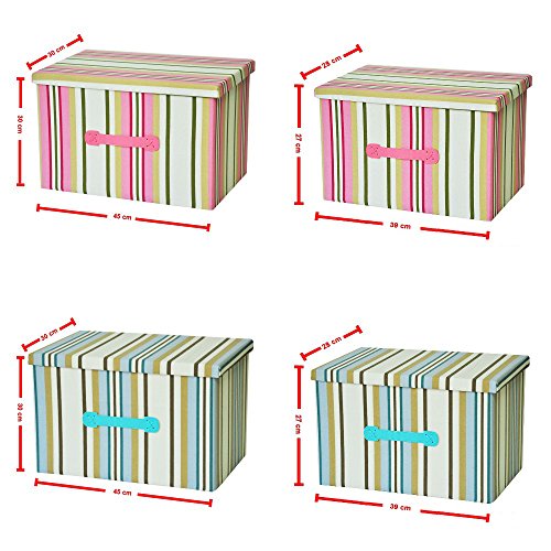 RayLindeDo® 2 klassische Streifen-Muster-Aufbewahrungsbehälter (1 blaues Farbenstreifenmuster, 1 rosafarbenes Farbenstreifenmuster) Simulierte Futter-Gewebe-faltende Aufbewahrungsbehälter mit Deckel - 7