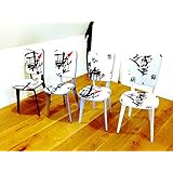 Ensemble de 4 chaises de salle à manger, relookées tissu Japon, noires et blanches, dégradé de gris