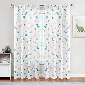 Geeta Enterprise 3D Digital Printed Multi Aqua Tinny Dinosour Curtain Pattern Polyester Fabric Curtains for Window/Door/Long Door Kids Room Curtains for Boy/Girls (Window)