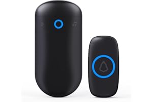 SECRUI Wireless Doorbell, IP55 Waterproof Battery Operated at 1000ft Range with 5 Level Volume, 52 Door Bells Chimes LED Flash Plug in Cordless DoorBells Kit for Home School Office - Black