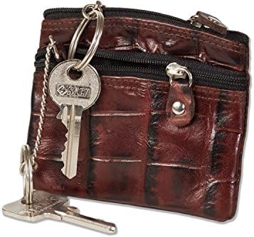 Rimbaldi Double Key Bag with Large Extra Compartment for the Car Keys Made From Cowhide in Brown/Croc Tonal Design