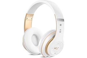 PRTUKYT 6S Wireless Headphones Over Ear, [40 Hrs Playtime] Hi-Fi Stereo Foldable Wireless Stereo Headsets Earbuds with Built-in Mic,Volume Control, FM for iPhone/Samsung/iPad/PC（White & Gold）