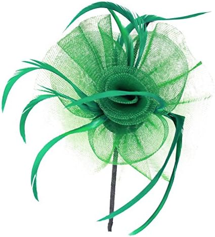 Beautiful Womens Looped Net and Feather with Centre Detail Fascinator on a Narrow Black Alice band in Green