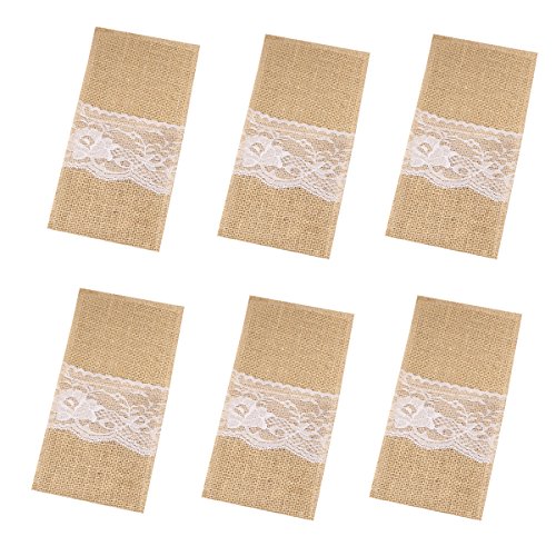 Preisvergleich Produktbild BESTOYARD Jute Bestecktasche Halter 6pcs Spitze Besteck Beutel Hochzeit Dekoration