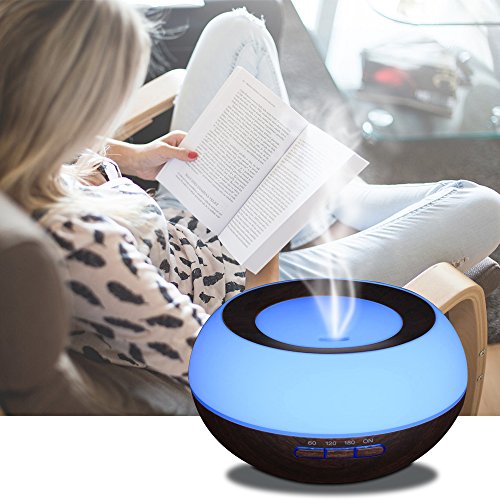 Aroma Diffuser, YCTA 300ml Holzmaserung Luftbefeuchter Ultraschall Öl Diffusor Duftzerstäuber Humidifier Aromatherapie Diffusor Tragbarer mit 7 Farben LED Licht für Babies Kinder(WOOD1-Dark Brown) - 7
