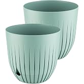 &Ccedil;izgi Saksı Plastik Delikli Tabaklı &Ccedil;i&ccedil;ek Saksısı (2 Adet, Yeşil, 10 Litre)