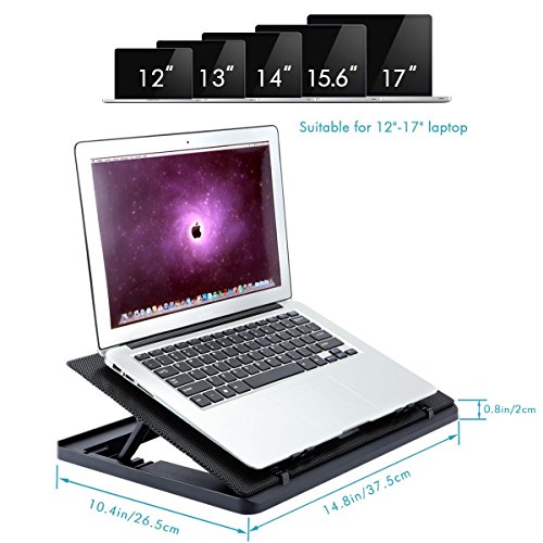 Tonor Laptop Kühler 12-17 Zoll Notebook Cooler Einstellbar Laptop Lüfter Cooling Pad mit 2 USB Port und 4 leise LED Lüfter Kühlpad Kühlmatte für Macbook Laptop Notebook Schwarz - 6