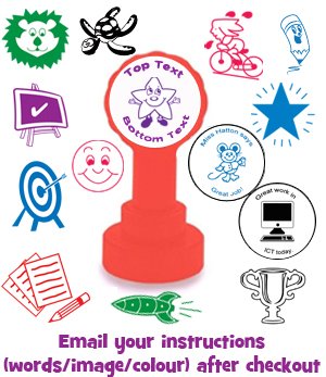 1 x Custom School Stamp. Quality Xclamations Mount, Re-inkable, 22mm Image. Personalise a Teacher Stamp by Simply Emailing us Your Instructions.