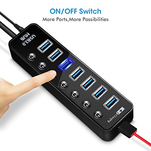 7 Port USB 3.0 Hub, ELEGIANT High Speed Switch USB 3.0 Datenhub 7 Port Hub Adapter Verteiler Datenübertragung Power mit 7 Schalter 5Gbps Data Transfer Ports Splitter AC Power Adapter with On/Off Switches für Win7/8/10 PC Mac Macbook Laptop Notebook Windows MAC iPhone, iPad, Samsung, Motorola, HTC und andere USB 3.0 kompatiblen Geräten (ohne Netzteil) - 4