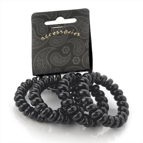 Set of 4 Black Telephone Cord Coil Twist Hair Elastics Bobbles Bands