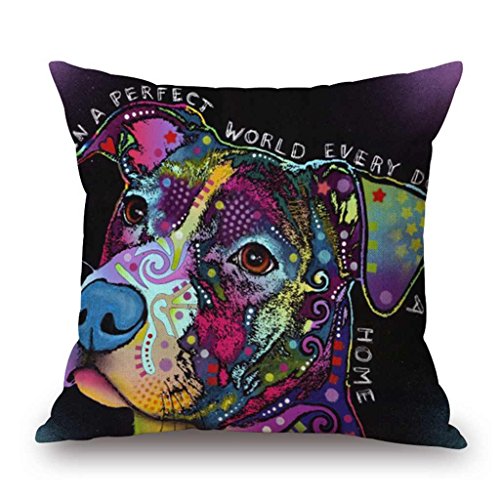 Valentoria®Colorful Dog Cat Cotton Linen Square Decorative Throw Pillow Case Cushion Cover 18x18 In