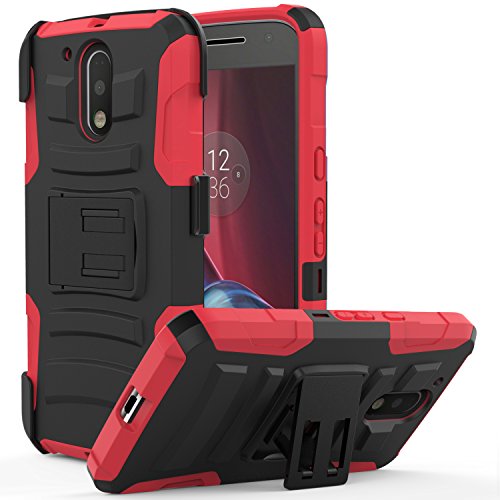 MoKo Moto G4   G4 Plus Funda - Cubierta Superior Resistente con Pata de cabra    ltimo Protecci  n de Caiga y Absorbente de impactos para Motorola Moto G 4th Generaci  n   G4 Plus 5 5 Pulgadas 2016  Rojo