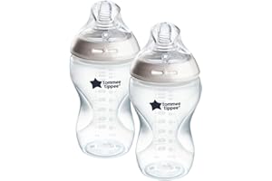 Tommee Tippee Butelka dla niemowląt, naturalna butelka antykolkowa, 340 ml, smoczek imitujący kształt piersi dla naturalnego trzymania ust, zestaw 2 szt