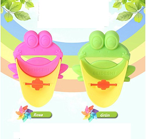 2 Stück Wasserhahn Verlängerung Extender für Kinder Baby Hände waschen Badezimmer Cartoon Frosch (Grün & Rosa)