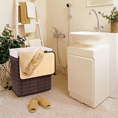 Femor Faltbar Wäschesammler Bambus Leinen 100L – 54x33x59.5 cm Wäschekorb Wäschebox Wäschetruhe mit Deckel&Wäschesack (Braun) - 7