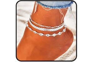 Ushiny Cavigliere a strati vintage Braccialetto alla caviglia con strass Cavigliera a spina di pesce Catena con perline Gioielli per donne e ragazze (3 pezzi) (Argento)