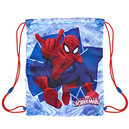 PERLETTI Saco Lonchera Niño Marvel Spiderman - Bolsita escolar porta alimientos con estampado el Hombre Araña - Bolsa de cincha con cordón de viaje - Rojo y Azul - 23x20 cm