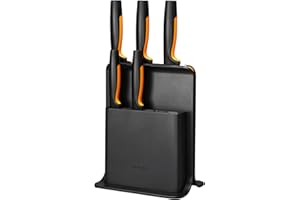 ‎FISKARS Fiskars Blok 5 noży, Functional Form, w tym nóż do warzyw, nóż do pomidorów, nóż szefa kuchni Santoku, nóż szefa kuchni i nóż do chleba, Tworzywo sztuczne, Czarny, 1057554