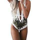Damen Badeanzug One Piece Blatt drucken Badeanzug, Bikini Damen Set Hohe Taille Tiefer V-Ausschnitt Schnell Trockend Badeanzug Damen Bauchweg Rückengurt öffnen