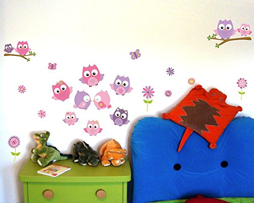 19-teiliges Pinke Baby Eulen auf Ast Wandtattoo Set Kinderzimmer Babyzimmer in 4 Größen (2x16x26cm mehrfarbig) - 3