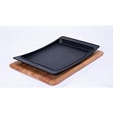 Lava D&ouml;k&uuml;m Servis Tabağı 36x24 cm Ahşap Altlıklı - LV AS 173
