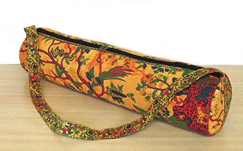 GANESHAM HANDICRAFTS Ganesham artigianato indiano Handmade etnico palestra esercizio sport cotone unisex croce corpo boho Hobo con cerniera yoga tappetino vettore borsa con tracolla regolabile