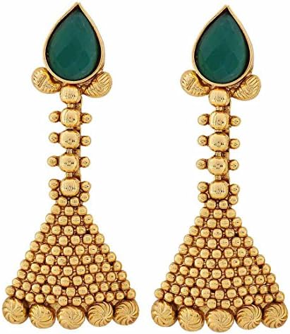 Maayra Wedding Festival Earrings Copper Dangler Drop Green Indian Ethnic Classic Jewellery