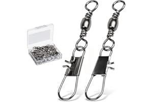 9Tong Fishing Tackle Barrel Swivel Snap High Strength Snap Swivel Saltwater Stainless Steel Fishing Barrel Snaps Interlock Snaps Freshwater Leader Lure Connnector Accessories 50pcs 40lbs