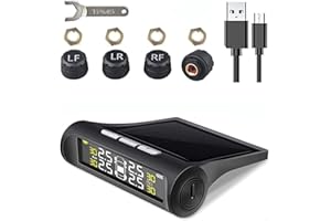 Zilimontt Reifendruckkontrollsystem, kabelloses Solar-Reifendruckkontrollsystem, Solar-TPMS LCD + 4 externe Sensoren, Echtzeit-Druck- und Temperaturalarm