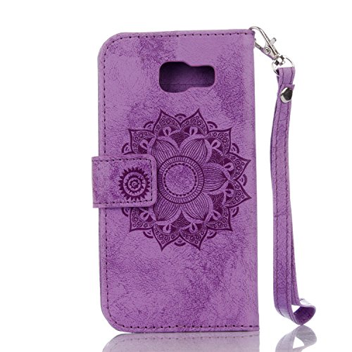Funda Piel con Tapa para Samsung Galaxy A5  2016  A510  Personalizada Flip Completa Case de Cuero Billetera para Samsung Galaxy A5  2016  A510  TOCASO Wallet Ultra Slim Cartera Carcasa Hermosa Mandala Flor en Relieve Cover  Fina con Ranura Para Tarjeta Bumper Antigolpes Anti Shock Antipolvo Protectora Cuero con Correa de Mano Card Holder Stand Funci  n Trasero Dura Caso para Chica Friends Estilo Libro Soporte Plegable y Cierre Magn  tico -Purpura   1x Negro Stylus Pen