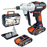 Lieferumfang: 1x Akkubohrer WX176.3, 2x Powershare-Akku, 1x 16tlg. Bohrer-& Bit-Set, 1x Schnellladegerät, 1x Koffer / Die Akkus sind kompatibel mit anderen WORX 20 V Geräten