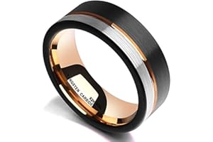 King Will Alliance en carbure de tungstène 8 mm Or rose brossé Noir et argent