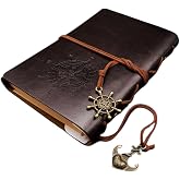 Senon Retro Vintage Pusula Baskılı &Ccedil;apa Ve D&uuml;men Kolye U&ccedil;lu Deri Kapaklı G&uuml;nl&uuml;k Not Defteri Denizci Defter &Ouml;zel Tasarım Hediy