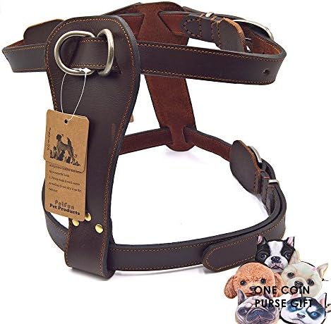 PetFun Dog Exclusive Genuine Leather Adjustable Harness for Attack/Protection Training and Daily Walking