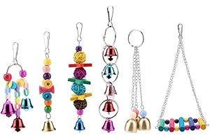 BALACOO 6Pcs Juguetes para Pajaros Columpio Campanas Juguetes Masticar para Agapornis Loro Jaula Accesorios Tipo Aleatorio
