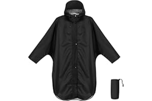 Anyoo Wodoodporne ponczo przeciwdeszczowe dla dorosłych, lekkie, wielokrotnego użytku, na piesze wycieczki, kurtka z kapturem, do aktywności na świeżym powietrzu, Czarny, rozmiar uniwersalny