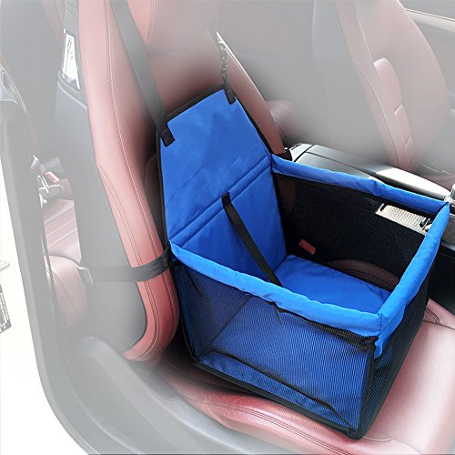 Borsa da viaggio portatile per cuccioli, seggiolino auto, clip di sicurezza per cintura, pieghevole facile, blu
