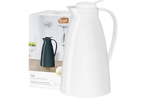 alfi Eco 1,0 l, Jarra isotérmica con inserción higiénica de Vidrio Duro de plástico, tapón de Rosca con cómodo pulsador, vertido con una Mano, Ideal como Jarra de café, Jarra de té, sin BPA