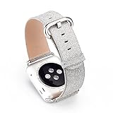 Apple Watch Armband 38mm, Xingzhao Deluxe Bling Glitzer glänzend Leder Armband Strap Ersatz für Apple Watch Armband 38mm Series 1 / 2 / 3, Sport, Edition, Nike+(38mm Silber)