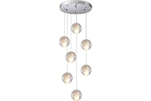 KJLARS Współczesne lampy wiszące LED Regulowana wysokość kryształowy żyrandol nadaje się do salonu Stół jadalny schody Sypialnia Lampy (7 lampek)