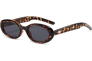 LJCZKA Vintage Petit Lunettes de Soleil Ovales Homme Femme, Retro Lunette de Soleil Ovale Lunette Ronde étoile Protection UV