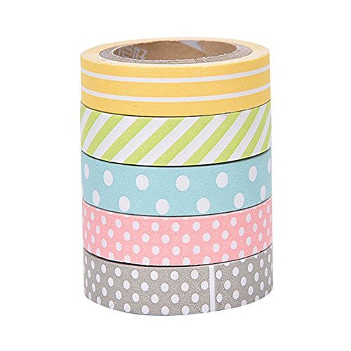 Cosanter 5PCS Cintas Adhesivas Sticky Washi Cinta Decorativa para el Arte DIY Variedad de Opciones