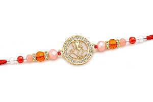 Aksharveda AD Ganesh Designer Rakhi for Brother, Bhai & Bhaiya | Premium American Diamond Ganpati Rakhi | Raksha Bandhan Sacred Thread | Spiritual Decorative Rakhi | Festival Gift for Brother