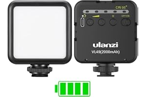 ULANZI VL49 Videolampa med 2000mAh batteri, LED-videolampa 5500K justerbar, 3 Cold Shoe för mikrofoner och lampor, permanent ljus för kamera foto
